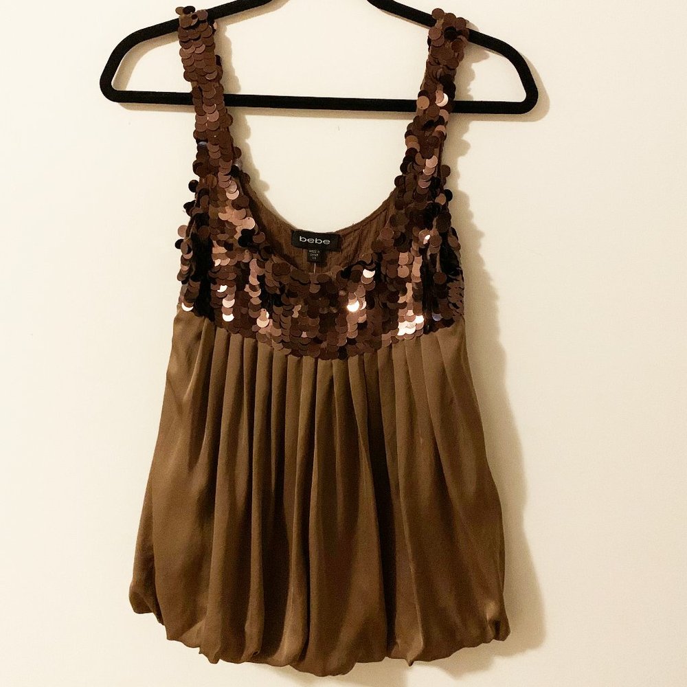 NWT Bebe sequined silk top - Kensington sequin